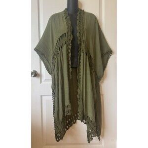 Soft Surroundings Women's Crochet Cover Up Kimono One Size Green